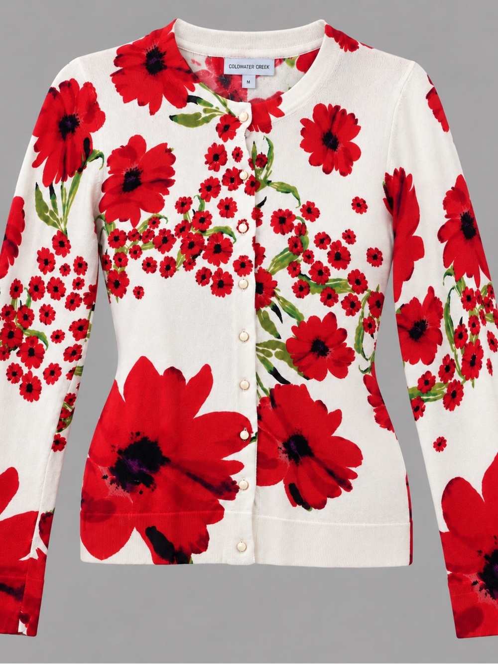 Old Navy White Cardigan with Red Floral Print, Size small